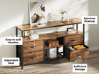 Huuger 47 Inch TV Stand Dresser with Power Outlets and LED Lights, Fabric Dresser for Bedroom, 4 Drawers Entertainment Center with Open Shelf, Media Console for 55 50 Inch TV, Rustic Brown