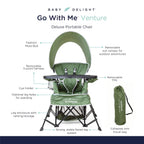Baby Delight Go with Me Venture Portable Chair Bundle with Sun Canopy | for Indoor & Outdoor Use | 3 Growth Stages | Teal & Moss Bud Green