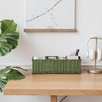 GRANNY SAYS Wicker Toilet Paper Basket Holder for Back of Toilet Baskets, Small Bathroom Basket Organizer and Storage for Tank topper, Olive Green Decor Sink Tank Tray with Dividers, 2 Pack