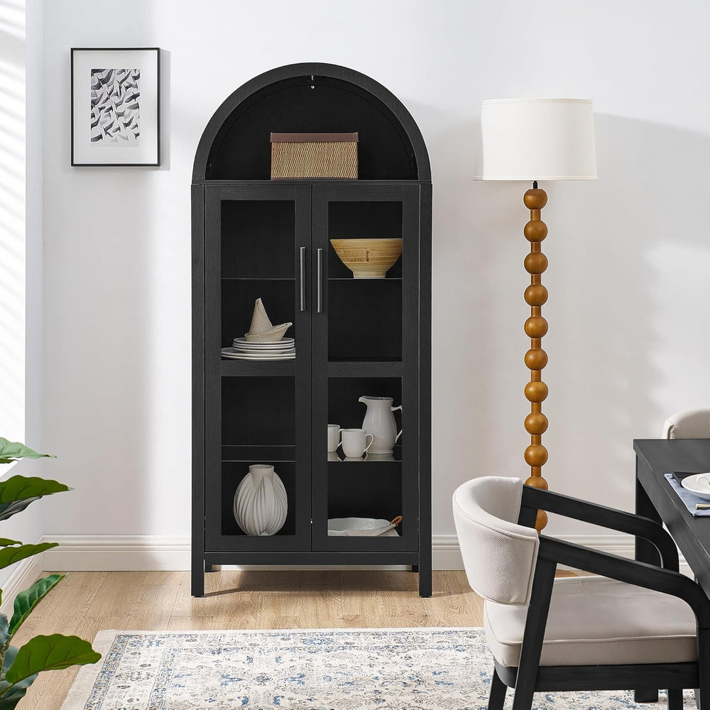 67" Arched Cabinet with Glass Doors: Pantry Cabinets for Kitchen Storage...
