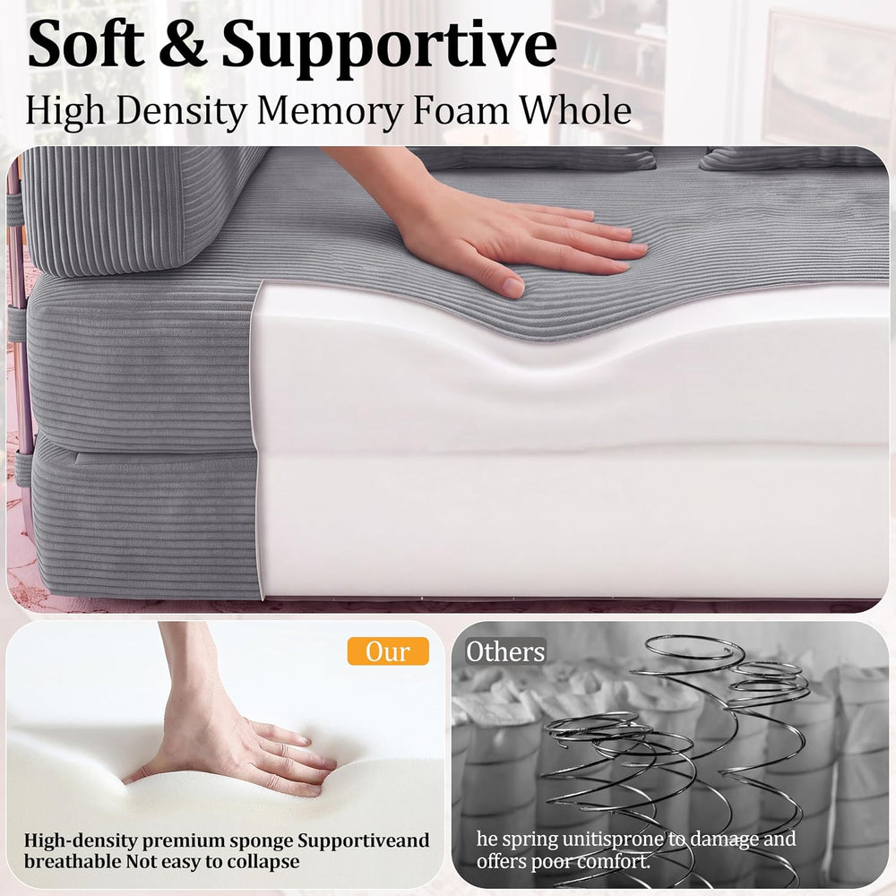 BSHOMGI 4 in 1 Convertible Sofas Boneless Couches with 2 Pillow, Modern Cordu...