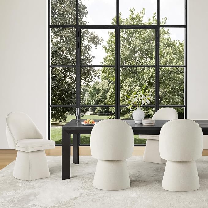Swivel Dining Chairs Set of 1, Upholstered Mid Century Modern Deskchair with Round Back, Linen Fabric Kitchen Chairs for Dining Room, Bedroom, Dressing Room, Linen