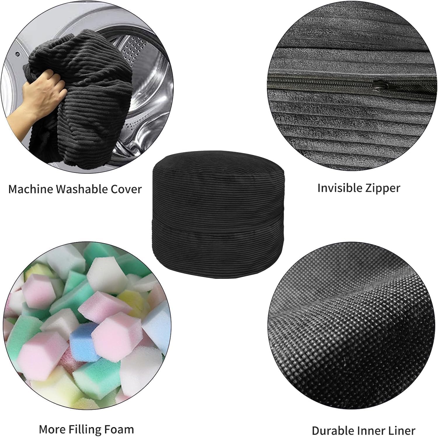 Bean Bag Chairs for Adults, Giant Bean Bag Chairs with Memory Foam Big Sofa for Reading, Gaming Cozy Chair, 4FT Bean Bag with Plush Microfiber Removable Cover, Black