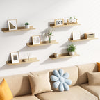 upsimples Floating Shelves for Wall, 23.6 Inch Shelves for Decor Storage Set of 6, Wall Mounted Wood Shelf for Bedroom, Living Room, Bathroom, Kitchen, Long Picture Ledge Shelves, Natural