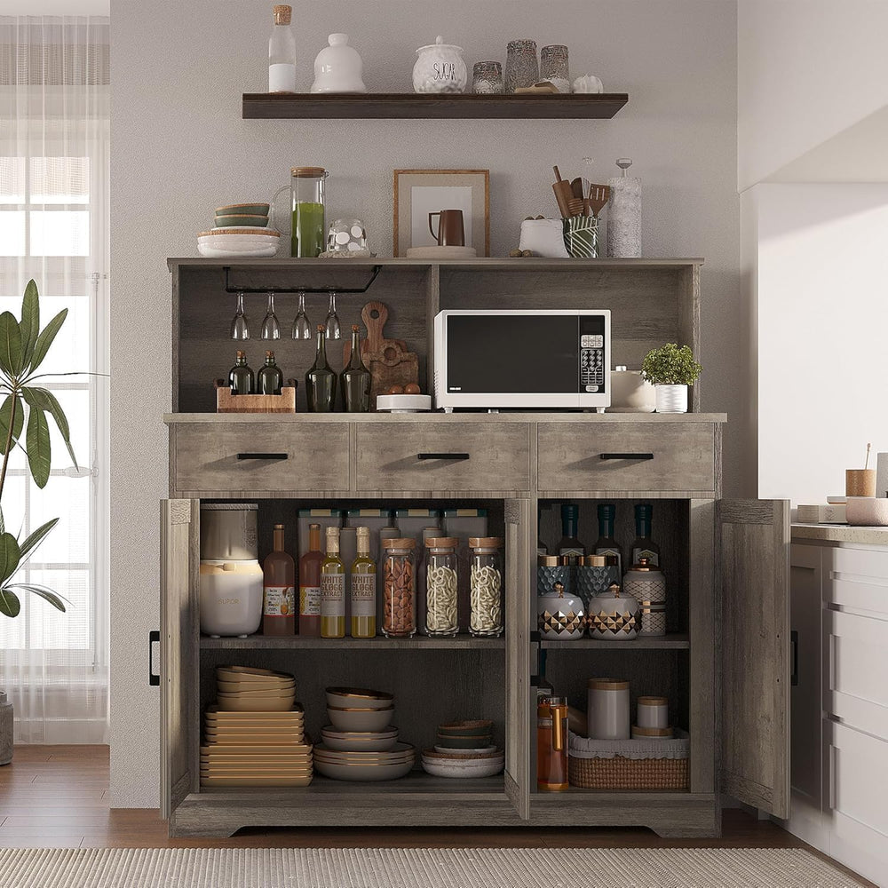 IDEALHOUSE Farmhouse Buffet Sideboard with Microwave Stand, Barn Door Storage...
