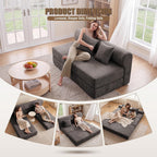59" Convertible Sofa Bed High Backrest Boneless Couch in a Box,Brown | Washable Corduroy Futon Sofa Bed,Sectional Loveseat Floor Sleeper Sofa for Bedroom,No Assembly Couch for Living Room