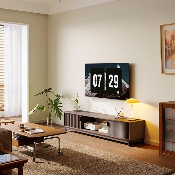 TV Stand with Power Outlet for 65 Inches TV, Luxury Mid Century Modern TV Console Media Entertainment Center with Storage Cabinets and Open Shelves for Living Room Bedroom - 58" Mocha