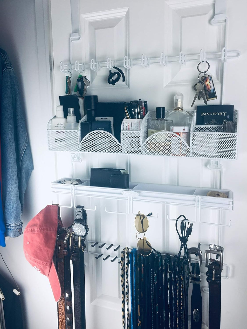 Men’s Over the Door/Wall Hanging Closet Tie and Belt Organizer Rack # 9300 in White 43 Hooks for Men’s Organization Patented