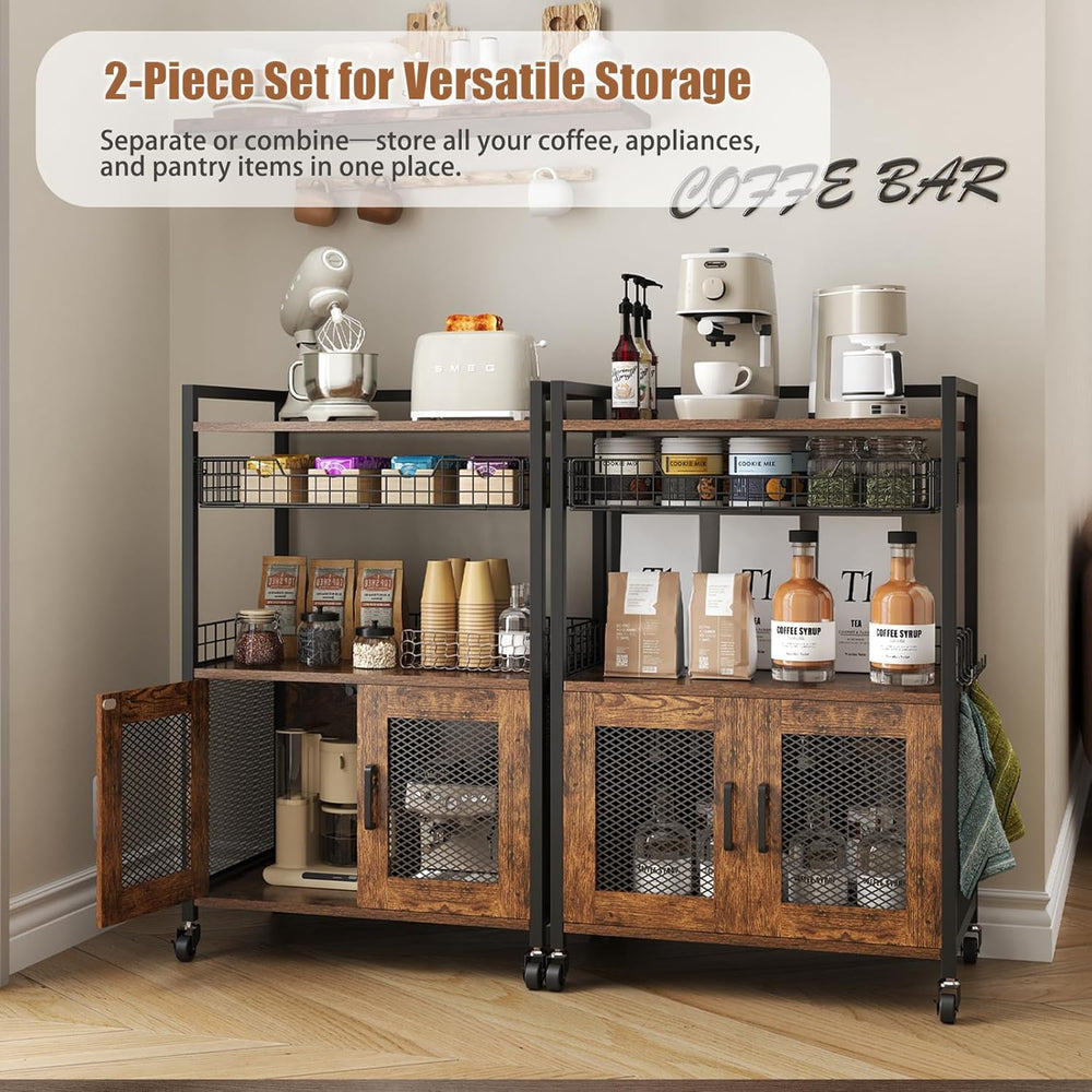 Hencawima Coffee Bar Cabinet, 3 Tier Coffee Station Table on Wheels, 35.9&quo...