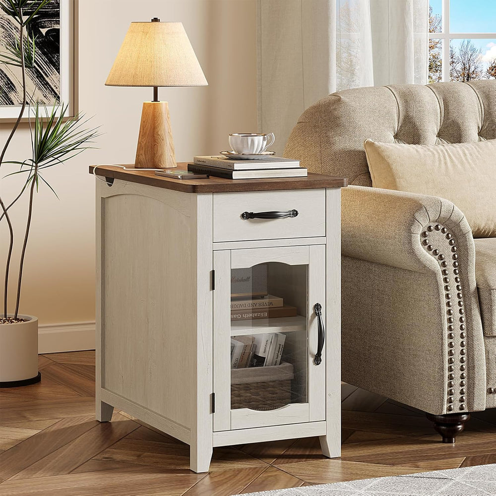 ONBRILL End Table with Charging Station, Narrow Side Table for Living Room, F...