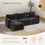 Vesgantti 108" Modular Sectional Sofa, Comfy Cloud Couch with Movable Ottoman Deep Seat Corduroy L Shaped Modular Sofa, Sectional Couches for Living Room, Bedroom and Apartment, Gray
