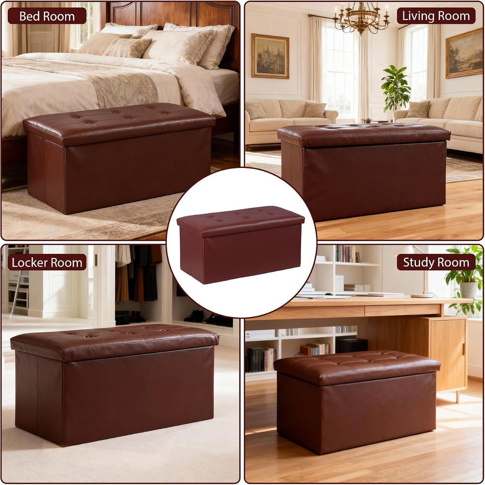Nouva 30 Inches Ottoman Storage Bench, Folding Design Chest Faux Leather Otto...