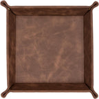CoBak Leather Valet Tray, Premium PU Leather Catch-All Tray for Entryway Table Key, Phone, Wallet, Coins & Jewelry, Bedside Nightstand Desk-top Catchall (Brown)