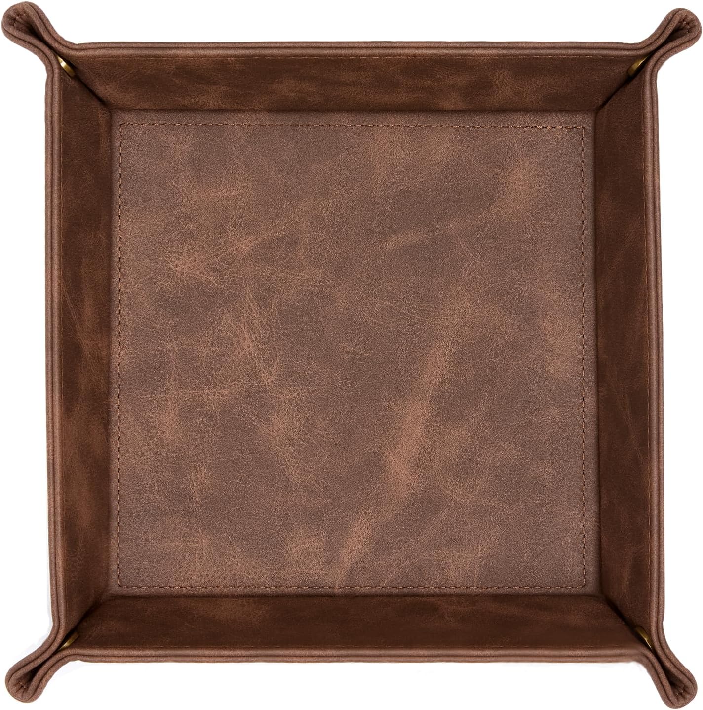 CoBak Leather Valet Tray, Premium PU Leather Catch-All Tray for Entryway Table Key, Phone, Wallet, Coins & Jewelry, Bedside Nightstand Desk-top Catchall (Brown)