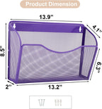 EASEPRES 3 Single Pocket Mesh Hanging File Organizer, Vertical Wall Mounted Magazine File Holder, Mount Basket Mail Paper Document Folder Organizing for Office, Home and School, Purple