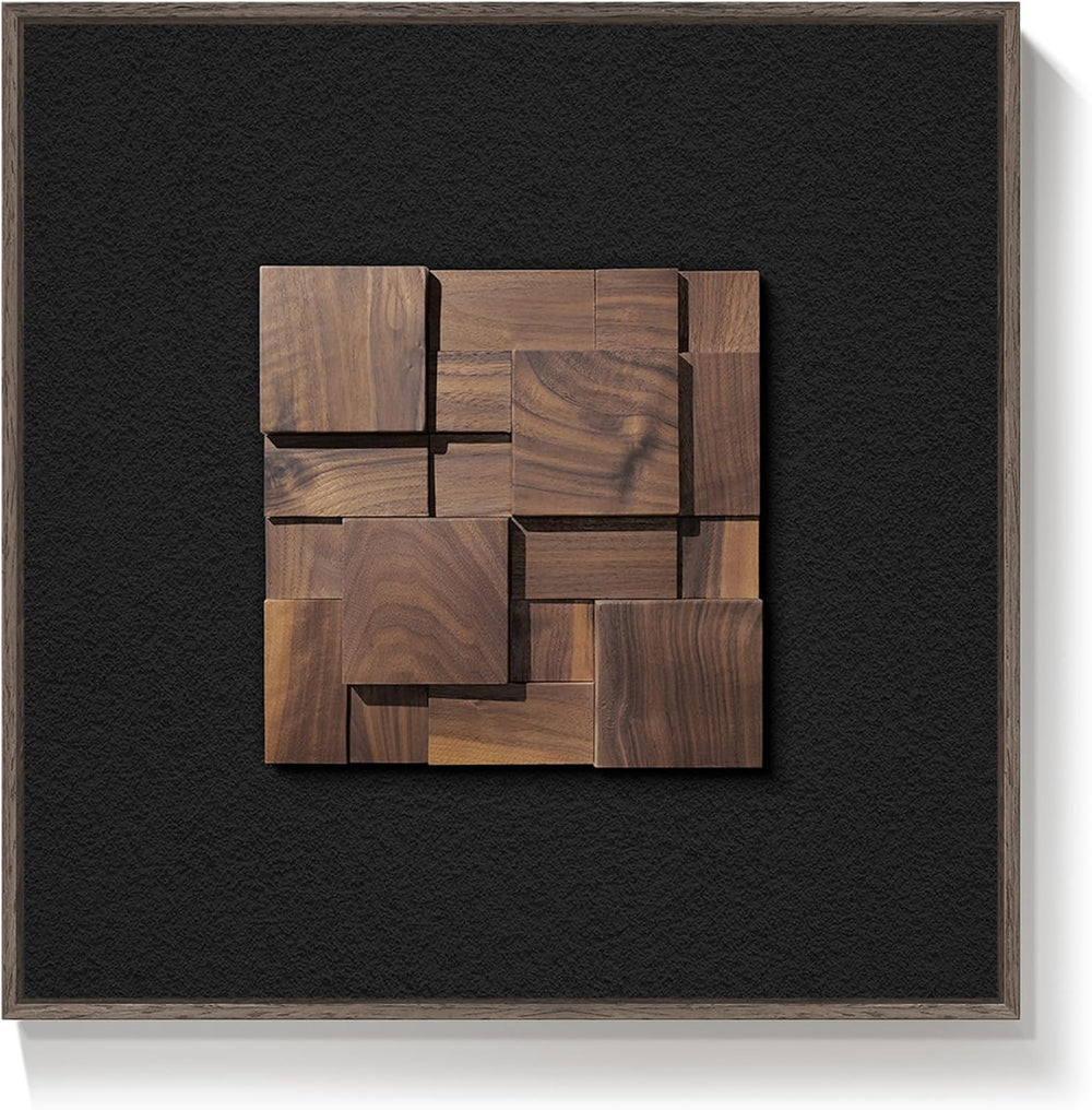 Framed 3D Textured Wood Wall Art for Living Room, Modern Minimalist 24x24