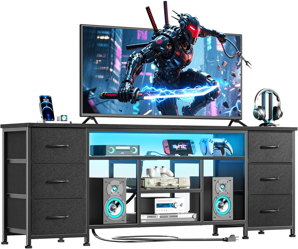 Furologee LED TV Stand for 65, 70 Inch TV, 63 Inch Entertainment Center with ...