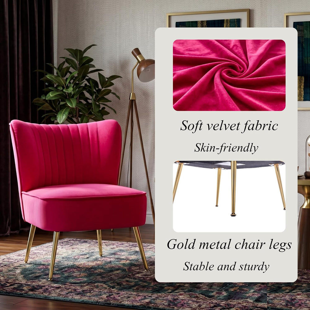 Velvet Accent Chair Set of 2 Comfy Living Room Chair Armless Slipper Chair Mi...