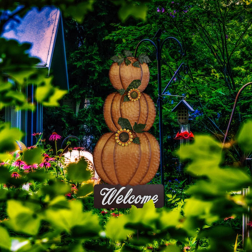 Metal Pumpkin Garden Stake Yard Sign Fall Decor Stacked Pumpkin Yard Stake