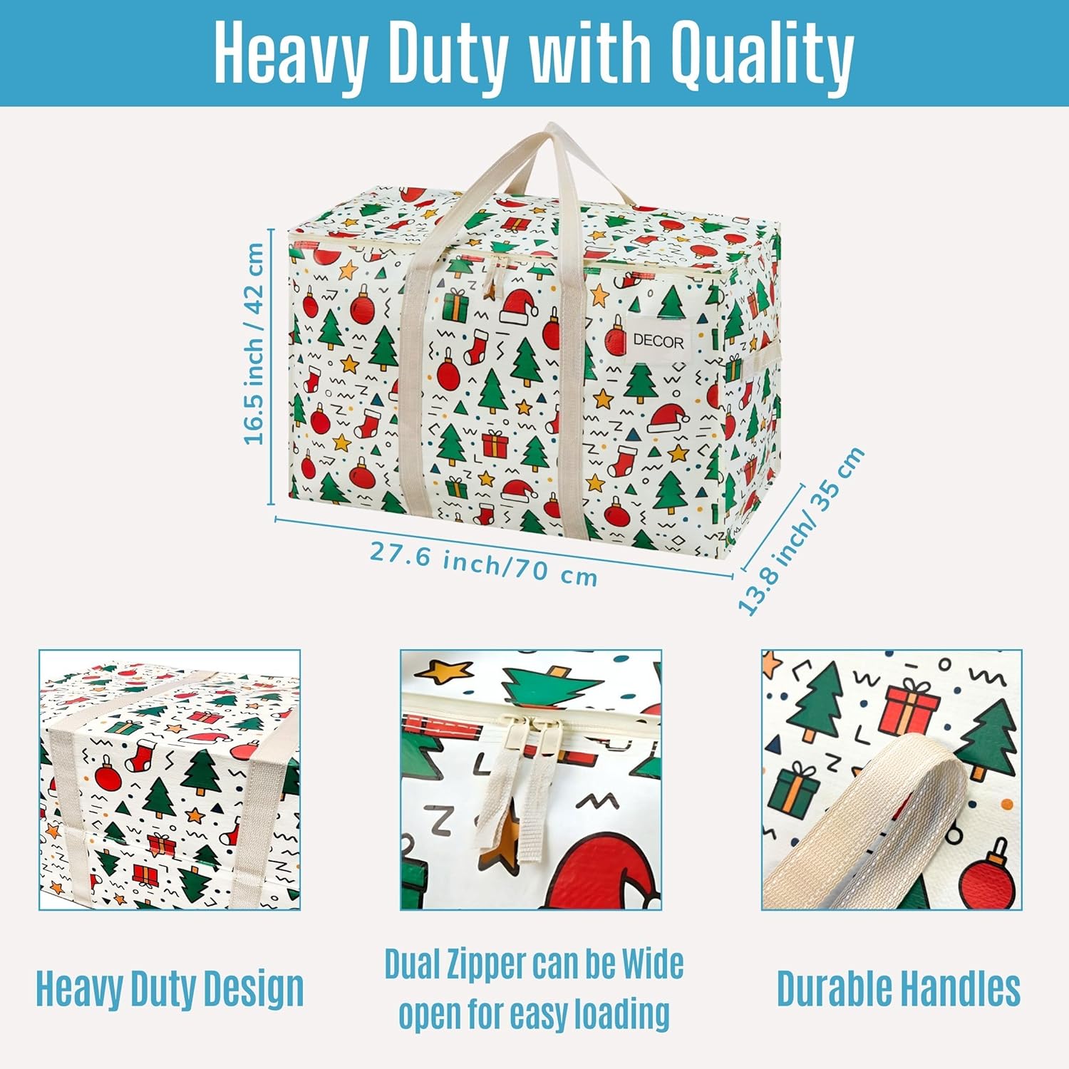 VENO 6 Pack Moving Bags and Large Christmas Storage Bins with lids. Alternative to Moving Boxes, Packing Supplies for College. Extra Large Heavy Duty Totes for Packaging (Jingle Mix, 6 Pack)