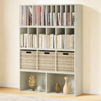 IOTXY DIY Modular Cube Bookcase - CubeXY Customizable Stackable Expandable Combination Set, 23-Cube Open Bookshelf for Books, Fabric Storage Bin, and Vinyl Record Organizer, Oak