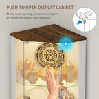 69" Corner Glass Display Cabinet with RGB Lights for Living Room, White | Curio Display with 3-Tier Movable Glass Shelves and Human Body Sensor,Display Cabinet for Toys,Books,Collectibles,Liquor