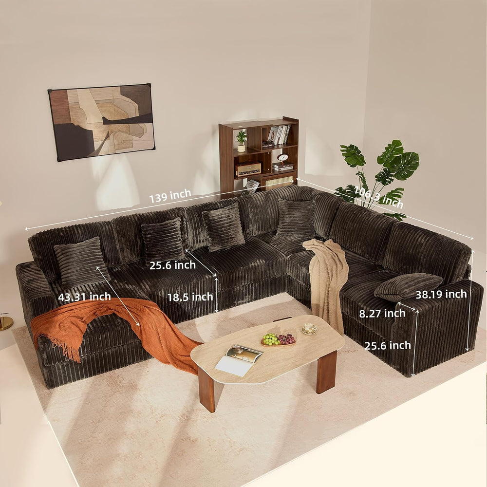 GOSUHI 139" U-Shaped Cloud Couch, Modular Sectional, Deep Seats, Grey | ...