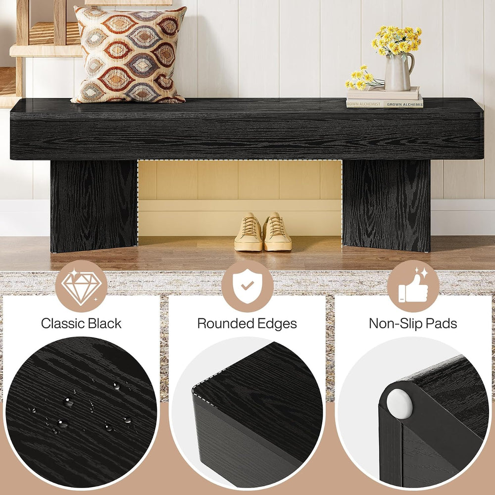 Tribesigns Black Entryway Bench, 47.24" Modern Shoe Bench with Sturdy Ba...