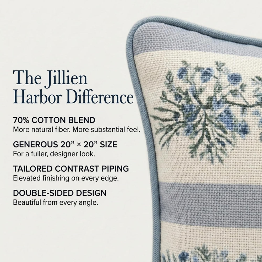 Jillien Harbor “The Juliet” Floral Block Print Pillow Cover – Soft Blue and O...