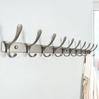 SKOLOO Coat Rack Wall Mounted - 10 Hooks, Heavy Duty, Stainless Steel, Metal Wall Hanger, Sturdy Coat Hooks for Hanging Coats, Jacket, Clothes, Hat, Matte Grey