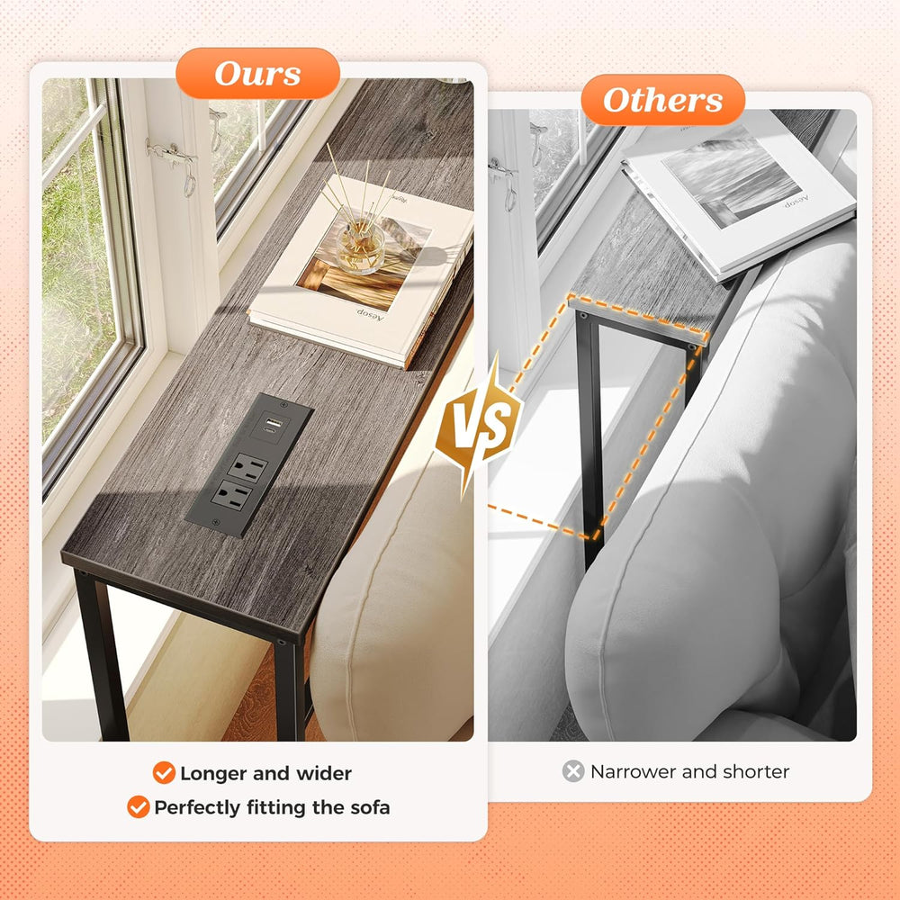 SUPERJARE 102.4 Inch Sofa Table with Power Outlets and USB-C Port, 5.9 Inch N...
