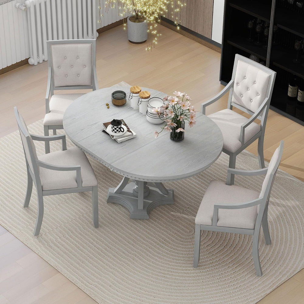 Knocbel Extendable Dining Table Set for 4-6, Round Oval Dining Table with 4 C...