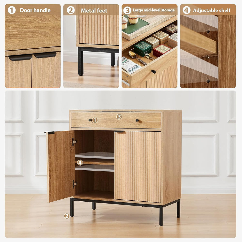 31 inch Sideboard Buffet Cabinet with Drawer, Modern Fluted Credenza with 2 D...