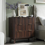 T4TREAM Fluted 3 Drawers Nightstand Set of 2, Oversized Extra Large Modern Side Table, End Table Bedside for Bedroom, Living Room, Curved Profile Design, Dark Walnut