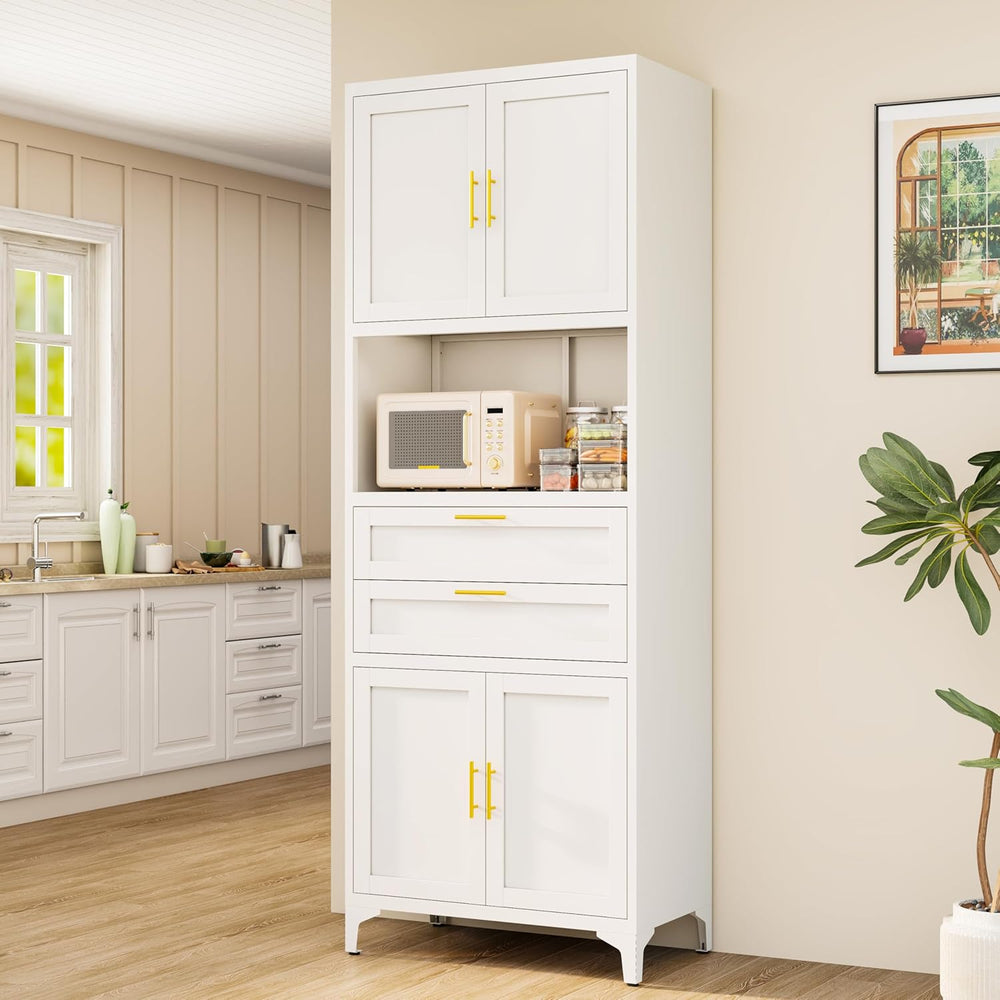 75” Tall Kitchen Pantry Storage Cabinet, Metal Bathroom Storage Cabinet with ...