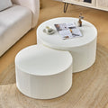 Nesting Coffee Table Set of 2, Modern Drum Side Table End Table, Wave Stripe Round Coffee Table for Living Room, Bedroom, Beige-02