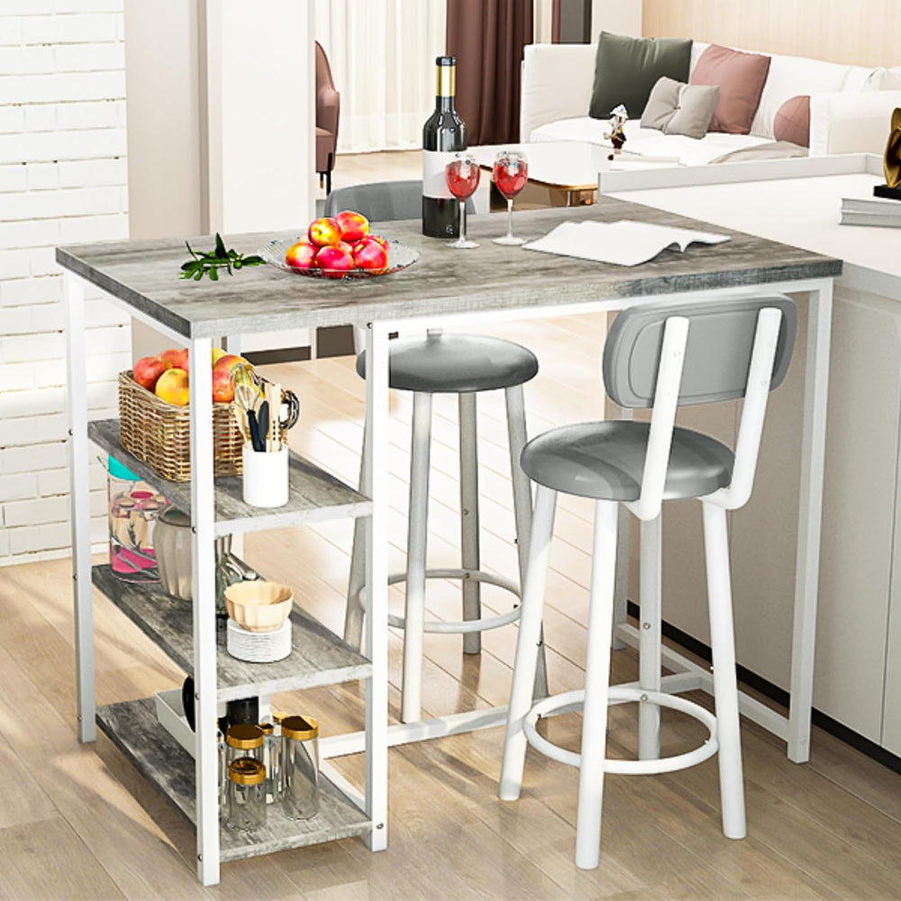 Recaceik Pub Dining Table Set for 2, Table and Bar Stools with 3 Storage Shel...