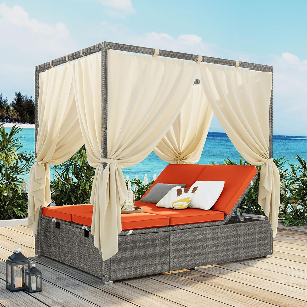 LUMISOL Outdoor Daybed with Canopy, Adjustable Outdoor Sun Lounger with Multi...