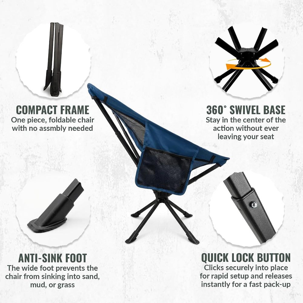 360° Rotation Swivel Camping Chair- Holds 330lb, Small Portable Folding Chair...