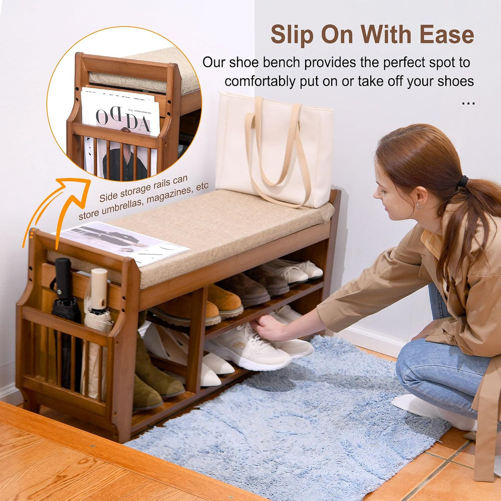 PETKABOO Shoe Bench with Hidden Drawer and Side Holder, 2 Tier Entryway Bench...