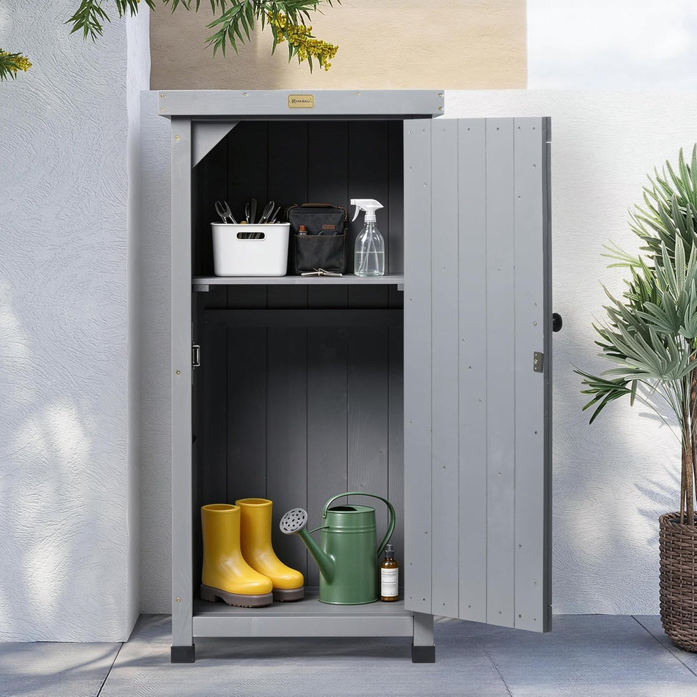 HABAU Outdoor Storage Cabinet for Patio, Garden Potting Bench Table with Shel...