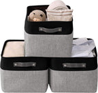 DECOMOMO Storage Baskets for Shelves - Fabric Storage Bins, Linen Closet Organizers and Storage (Grey & Black, XL - 3 Pack)