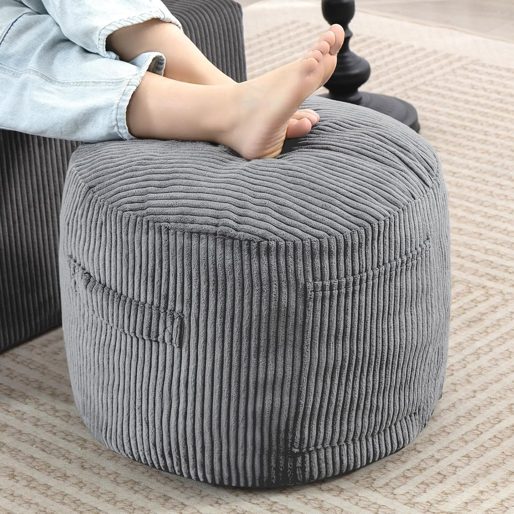 Round Stuffed Pouf Ottoman (Gray, 20" D x 20" W x 15" H) | Cor...