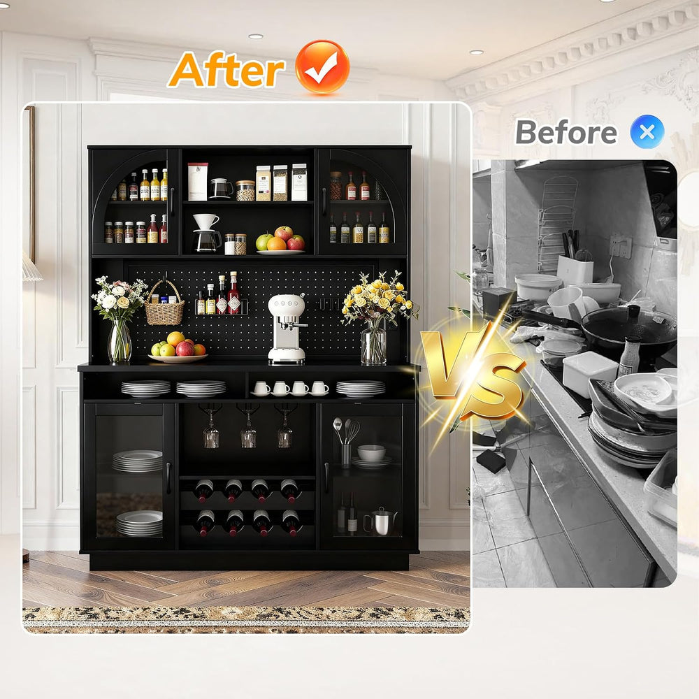70.9" Tall Kitchen Pantry Cabinet with Outlet & LED Lights, 54.3&quo...