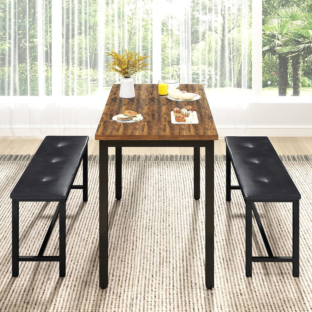 Rovibek Dining Room Table Bench Set for 4, Modern Space Saving Kitchen Table ...