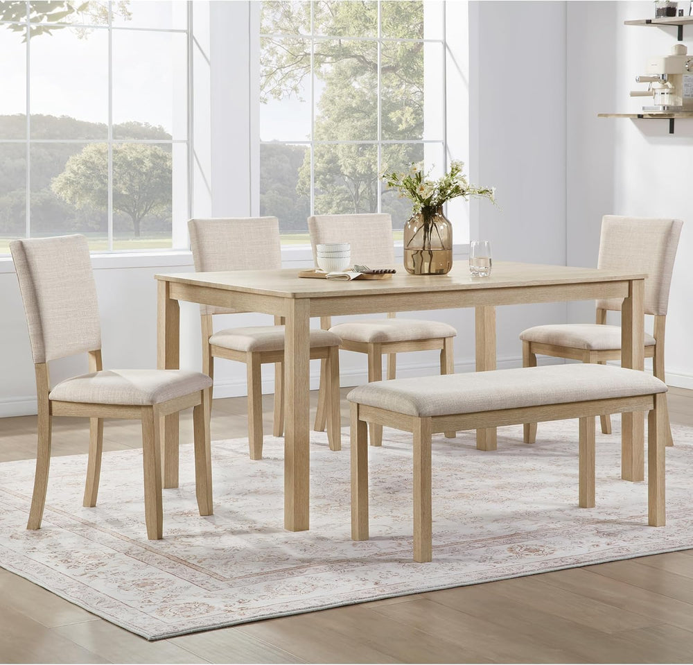VilroCaz Farmhouse 6 Piece Dining Table Set, Wooden Rectangular Kitchen Table...