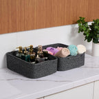 Large Shallow Organizing Baskets 15x11x5.1 Inches - Rope Woven Storage Bins for Bathroom, Shelves, Cube Closet, Mixed Black 3 Packs