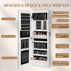 LED Mirror Jewelry Cabinet with Bluetooth Speaker ，Door/Wall Mounted,Equipped with Three Color Light Strips,Full-Length Illuminated Mirror,Jewelry Storage Function