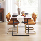 ONEVOG Orange Velvet Dining Chairs Set of 4, Upholstered Kitchen Dining Room Chairs, Comfy Chair with Gold Metal Legs, Cantilevered Design Chair for Bedroom, Living Room
