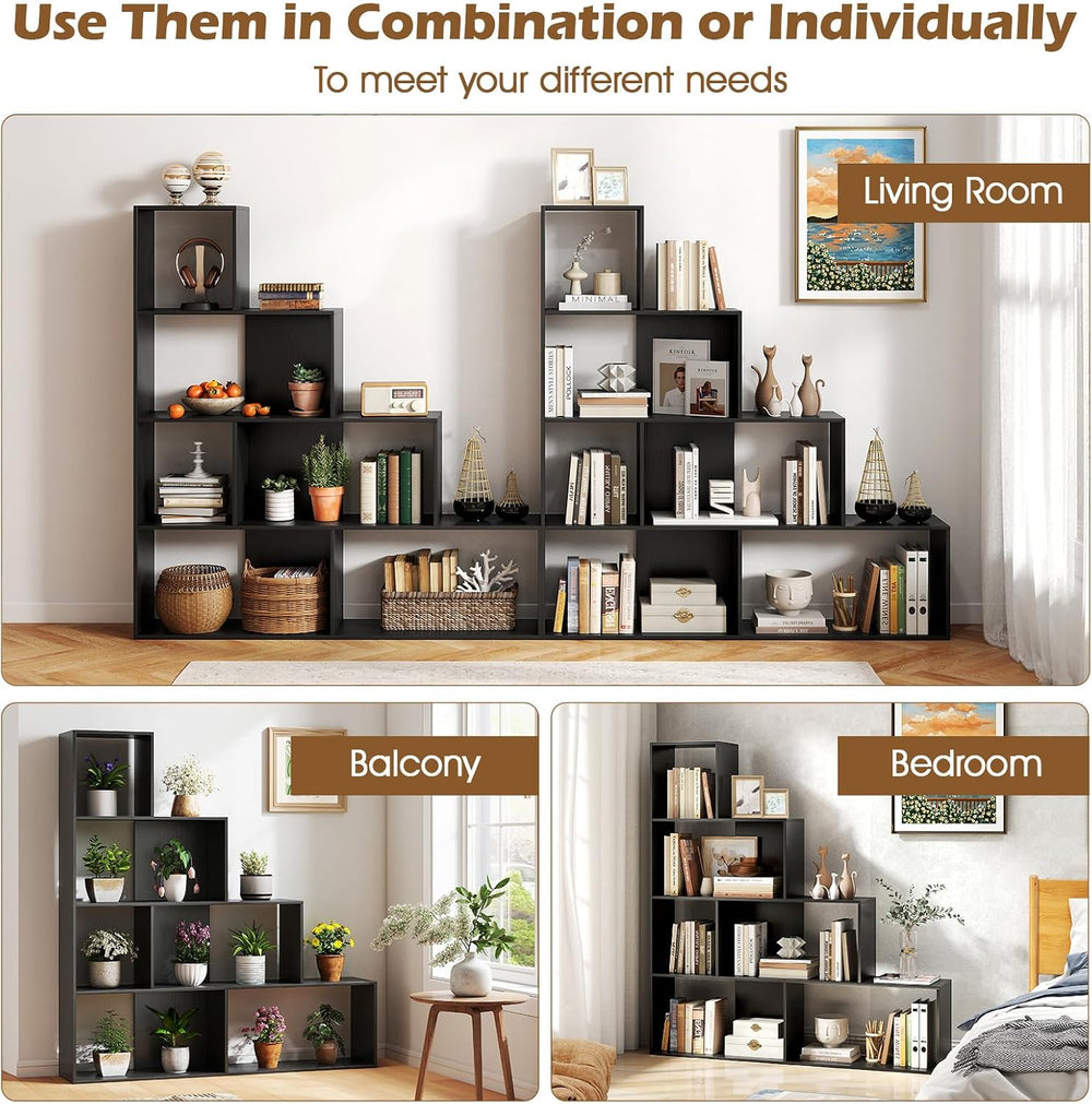 Tangkula 4-Tier Stepped Bookshelf, Freestanding 6 Cubes Ladder Bookcase with ...
